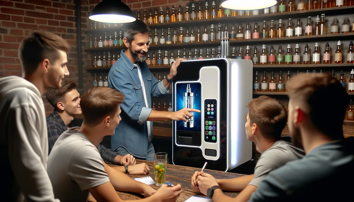 Técnico de VendingVLC explicando el manejo de la máquina al personal de un bar