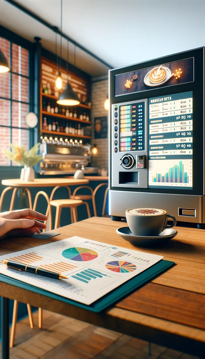 Informe de ventas de una máquina de vending sobre la mesa de un bar